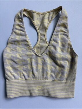 Prozis Houndstooth Longline Racerback Sports Bra - Pale Yellow & Light Gray